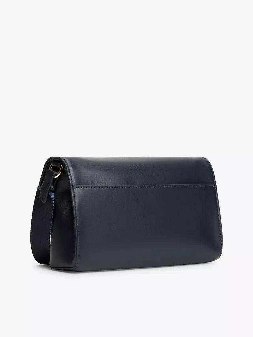 Tommy Navy Pebbled Flap Crossbody Bag