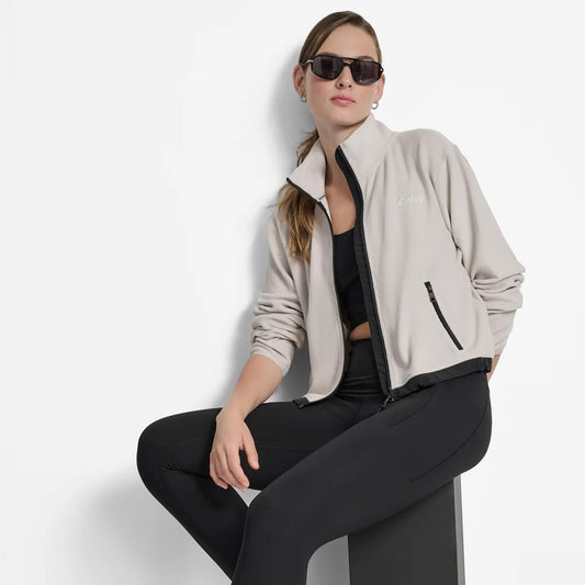 DKNY LOGO EMBROIDERED FLEECE JACKET