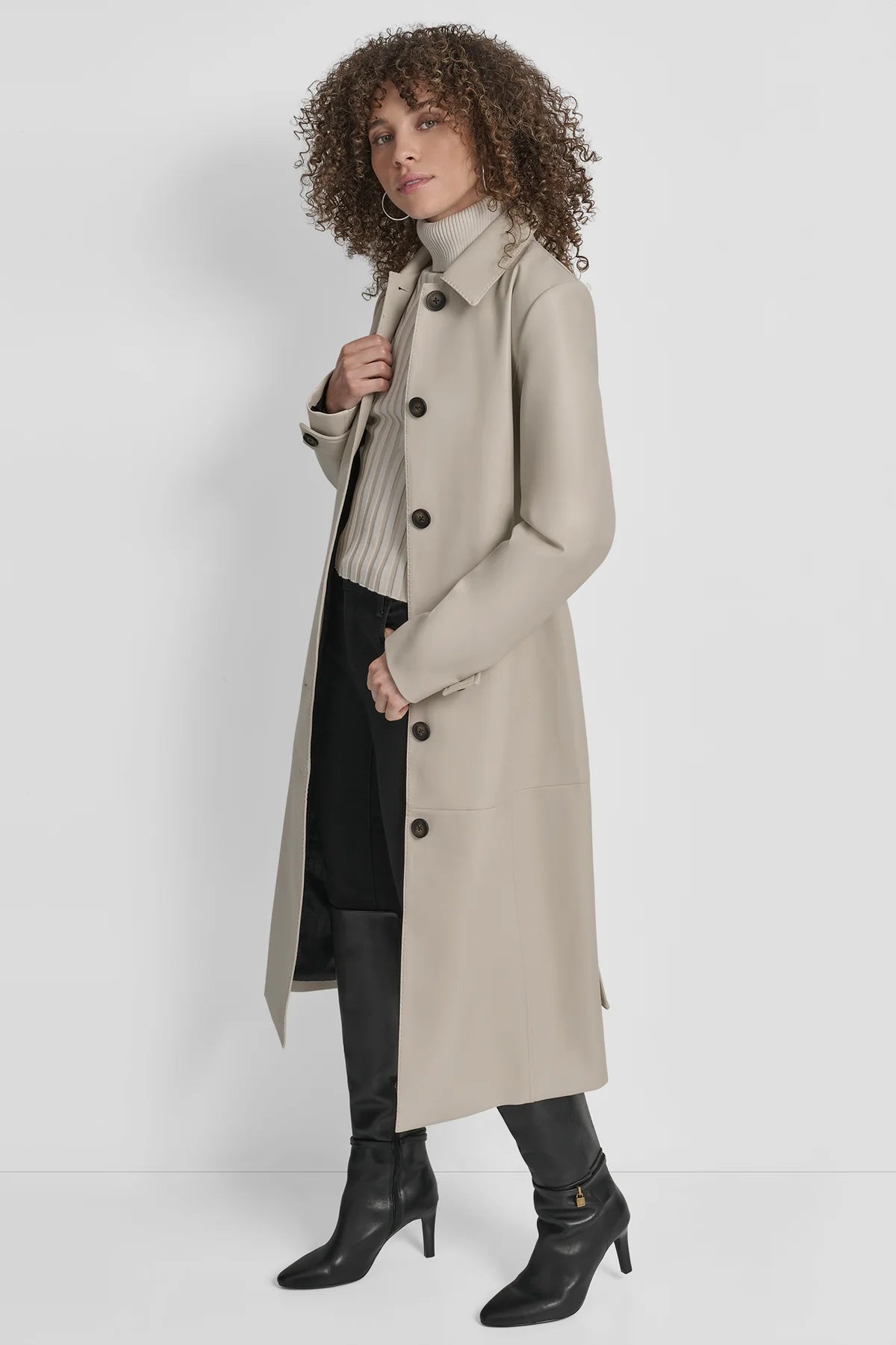 FAUX LEATHER LONG TRENCH dkny lebanon
