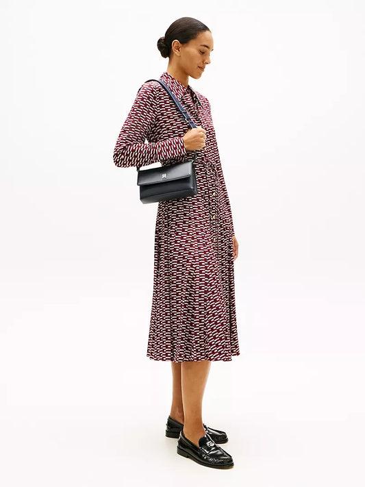 Tommy Navy Pebbled Flap Crossbody Bag