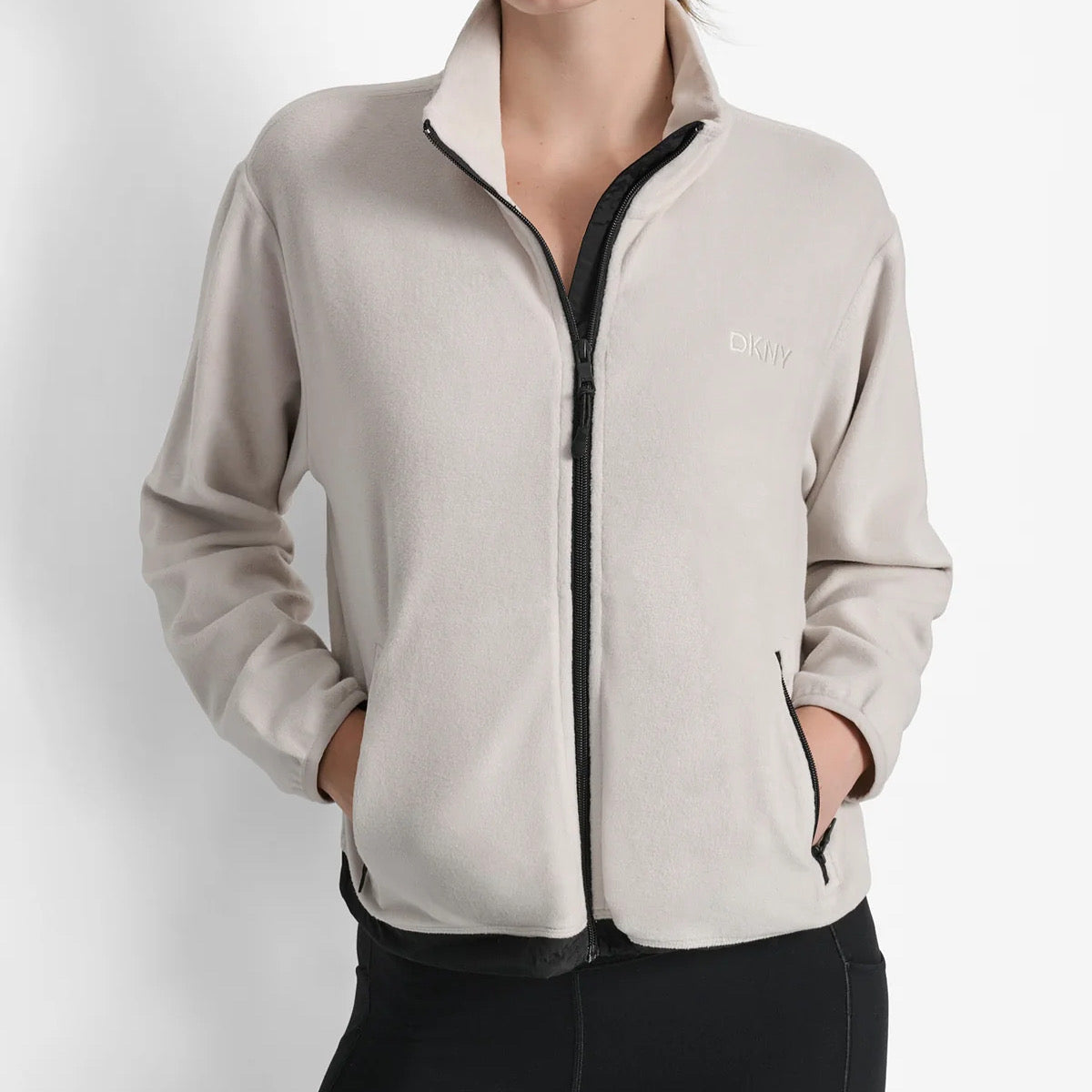DKNY LOGO EMBROIDERED FLEECE JACKET