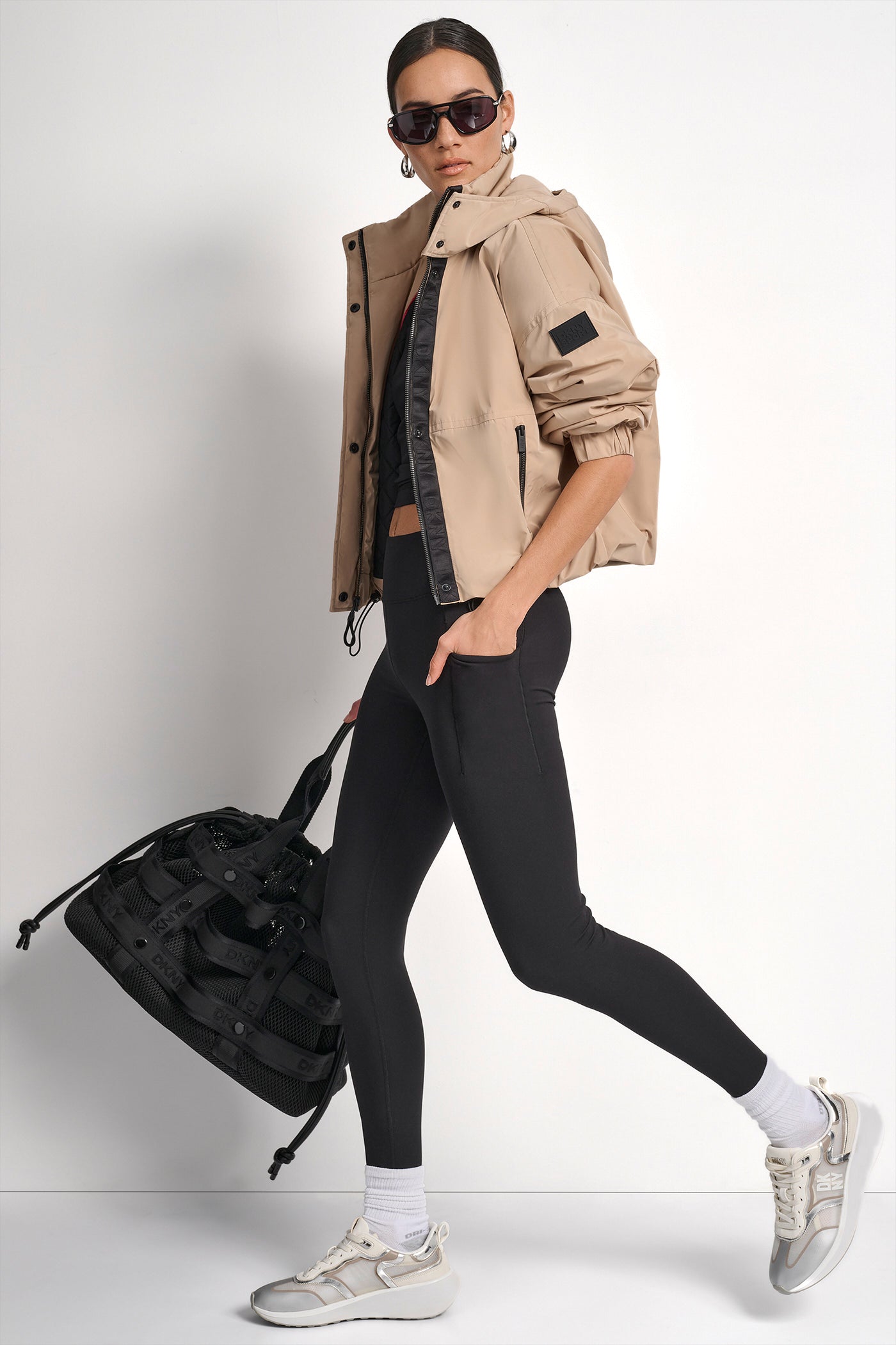 DKNY SHORT LOGO EMBELLISHED HOODED JACKET - Amariah