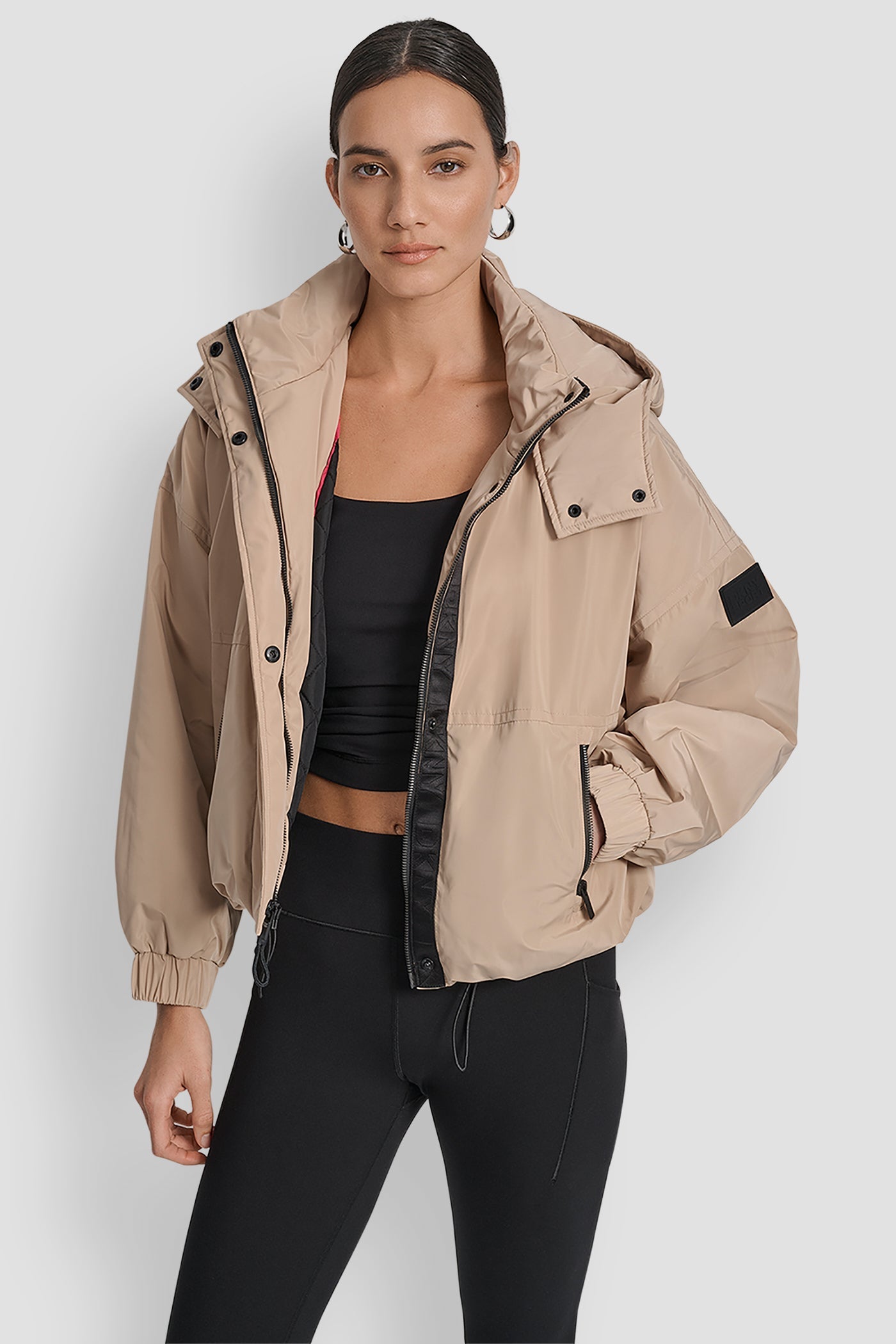 DKNY SHORT LOGO EMBELLISHED HOODED JACKET - Amariah