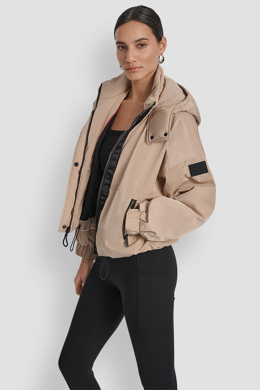 DKNY SHORT LOGO EMBELLISHED HOODED JACKET - Amariah