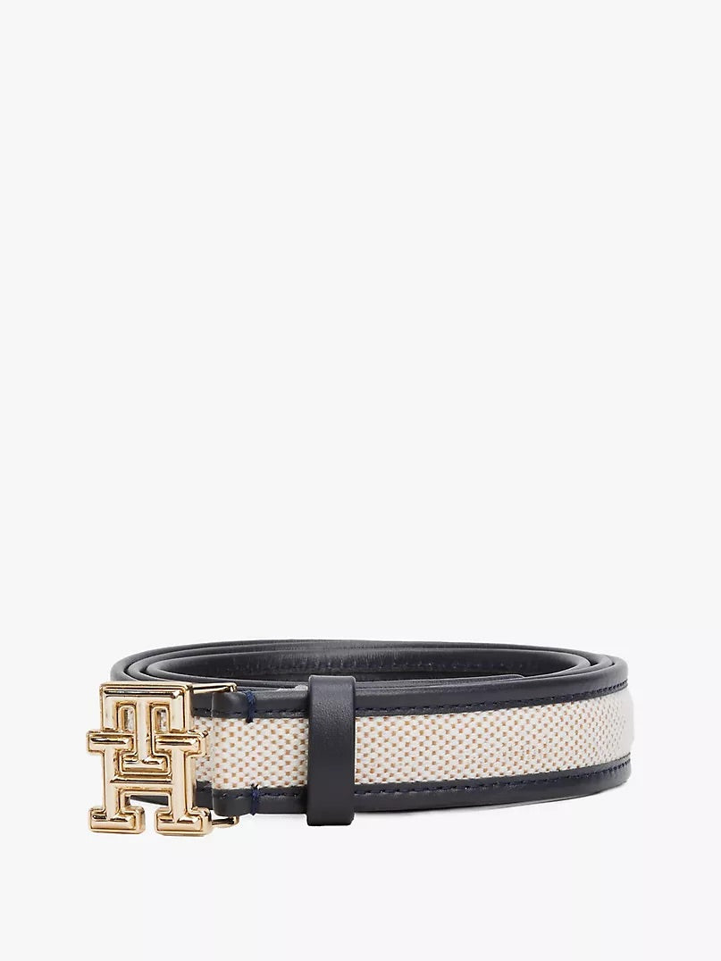 Tommy Hilfiger Logo Buckle Contrast-Trim Canvas Belt - Amariah