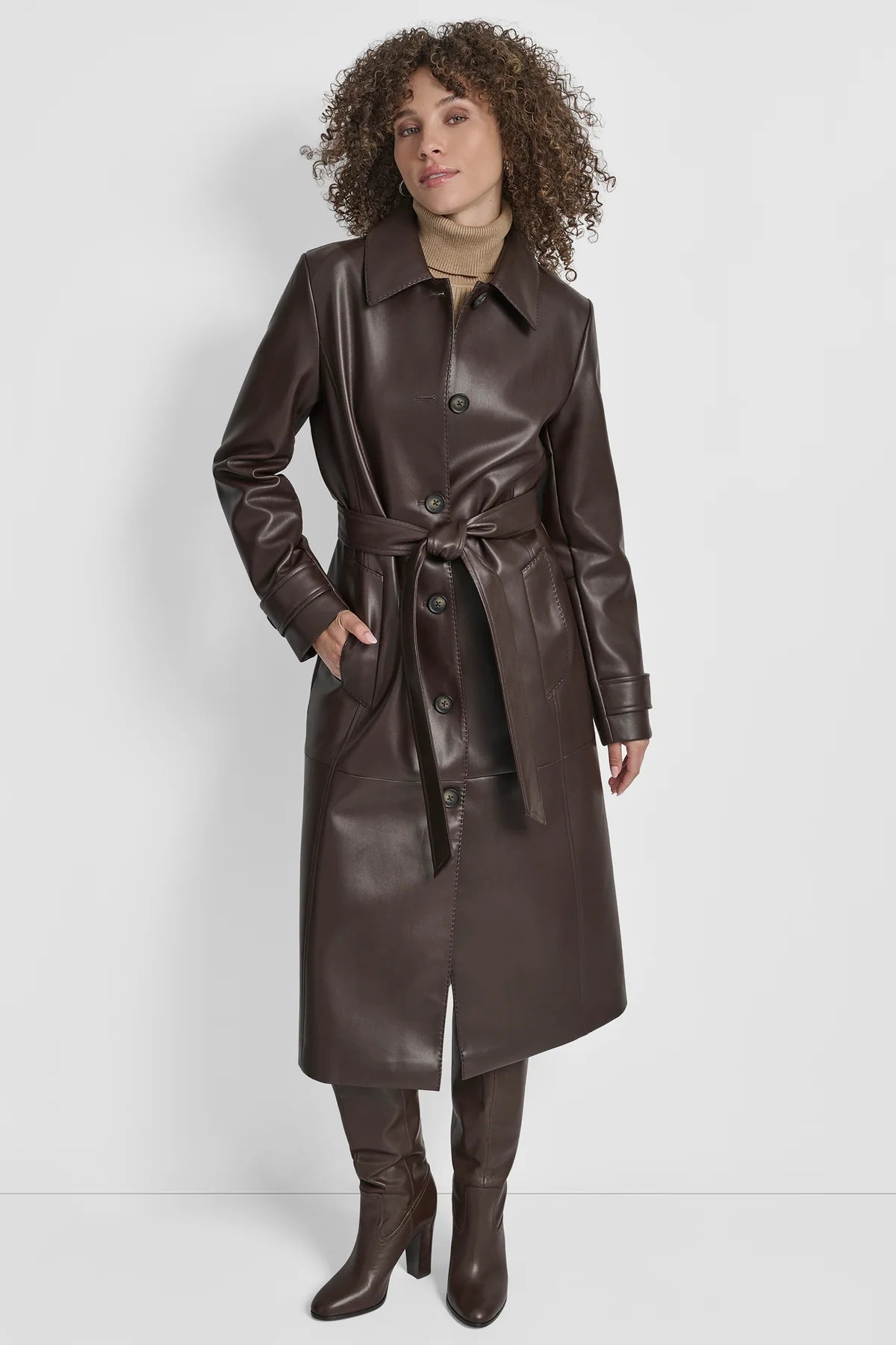 FAUX LEATHER LONG TRENCH dkny lebanon