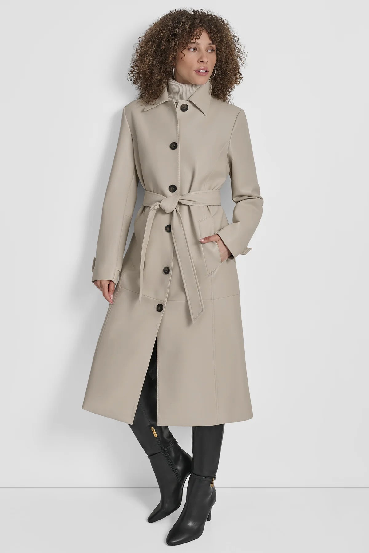 FAUX LEATHER LONG TRENCH dkny lebanon