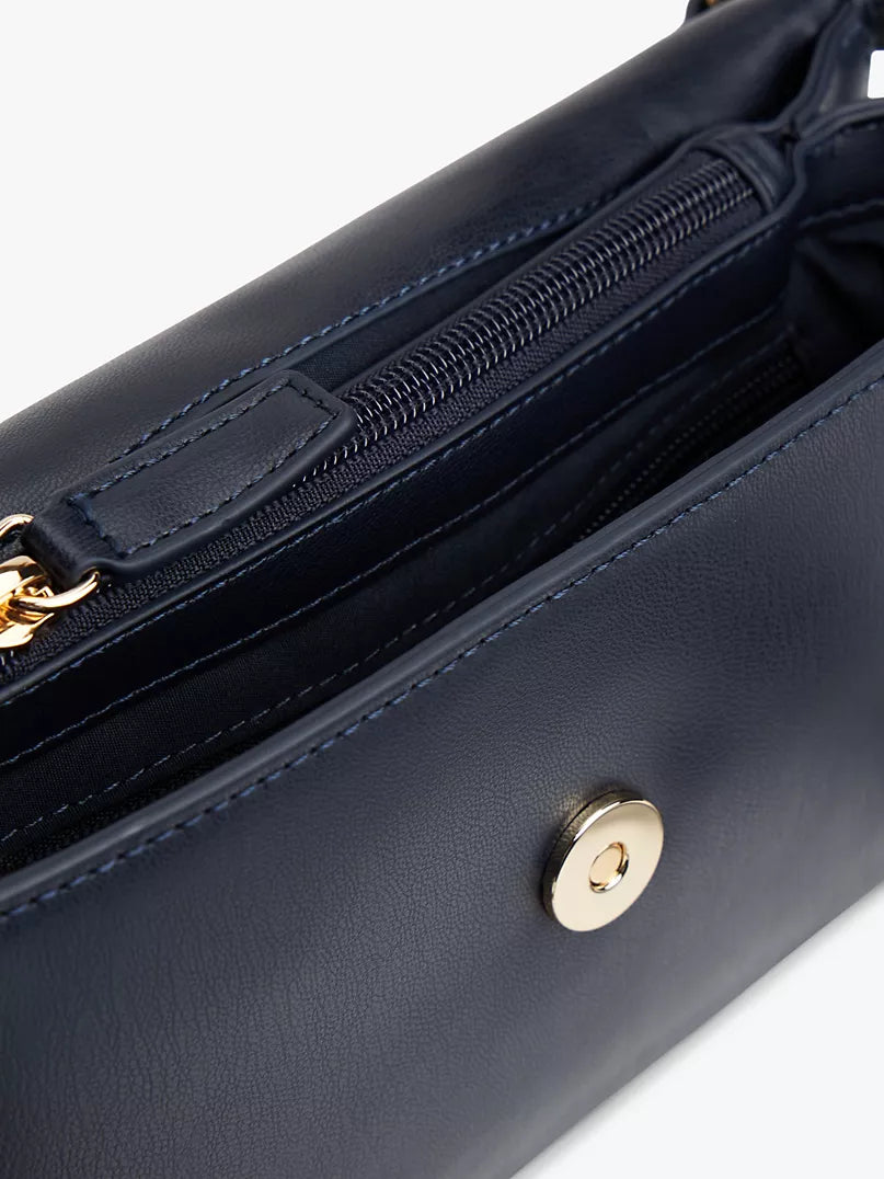 Tommy Navy Pebbled Flap Crossbody Bag