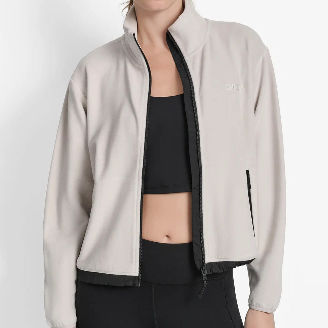 DKNY LOGO EMBROIDERED FLEECE JACKET