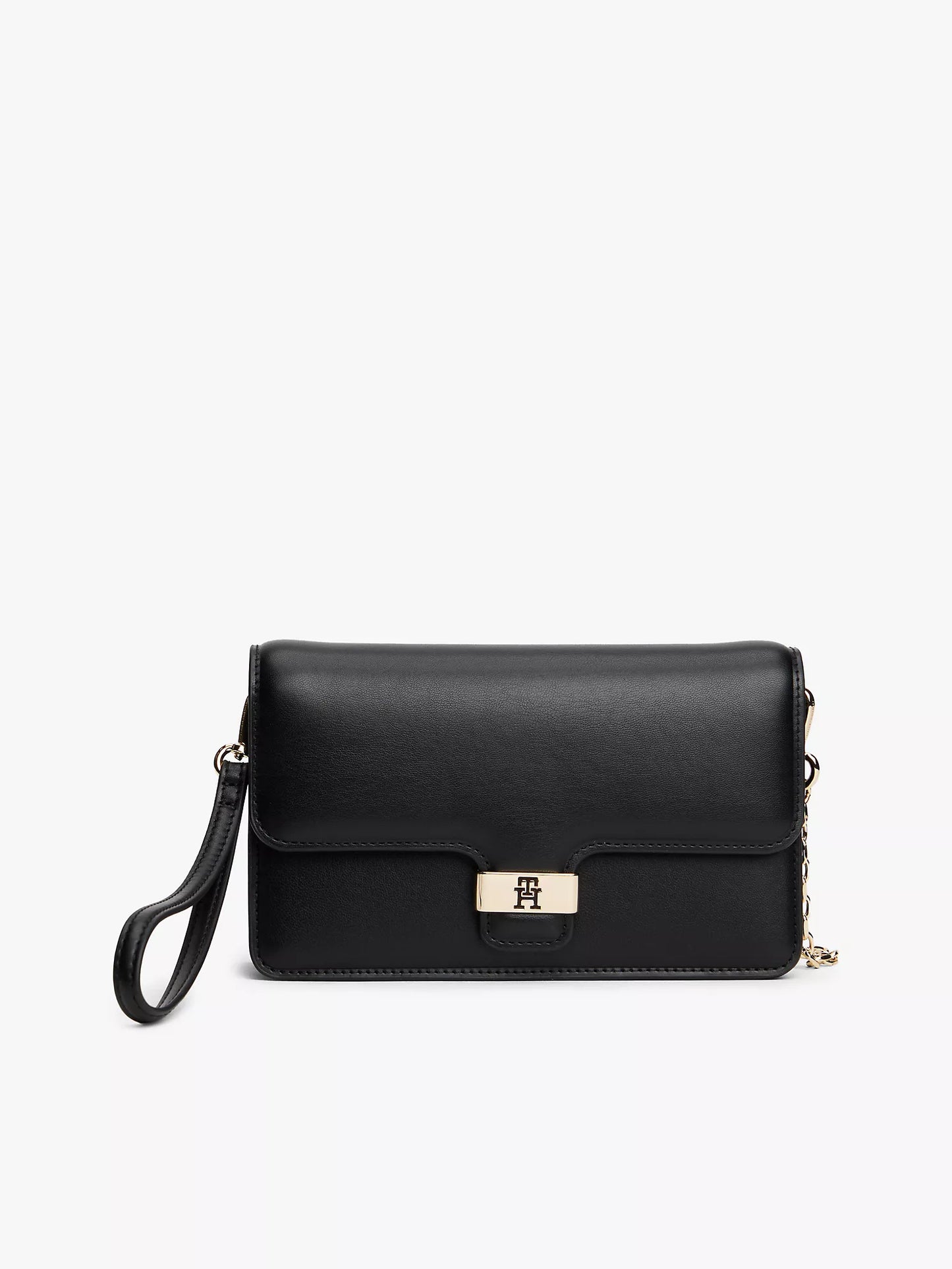 Tommy Hilfiger Monogram Clasp Pebbled Flap Clutch