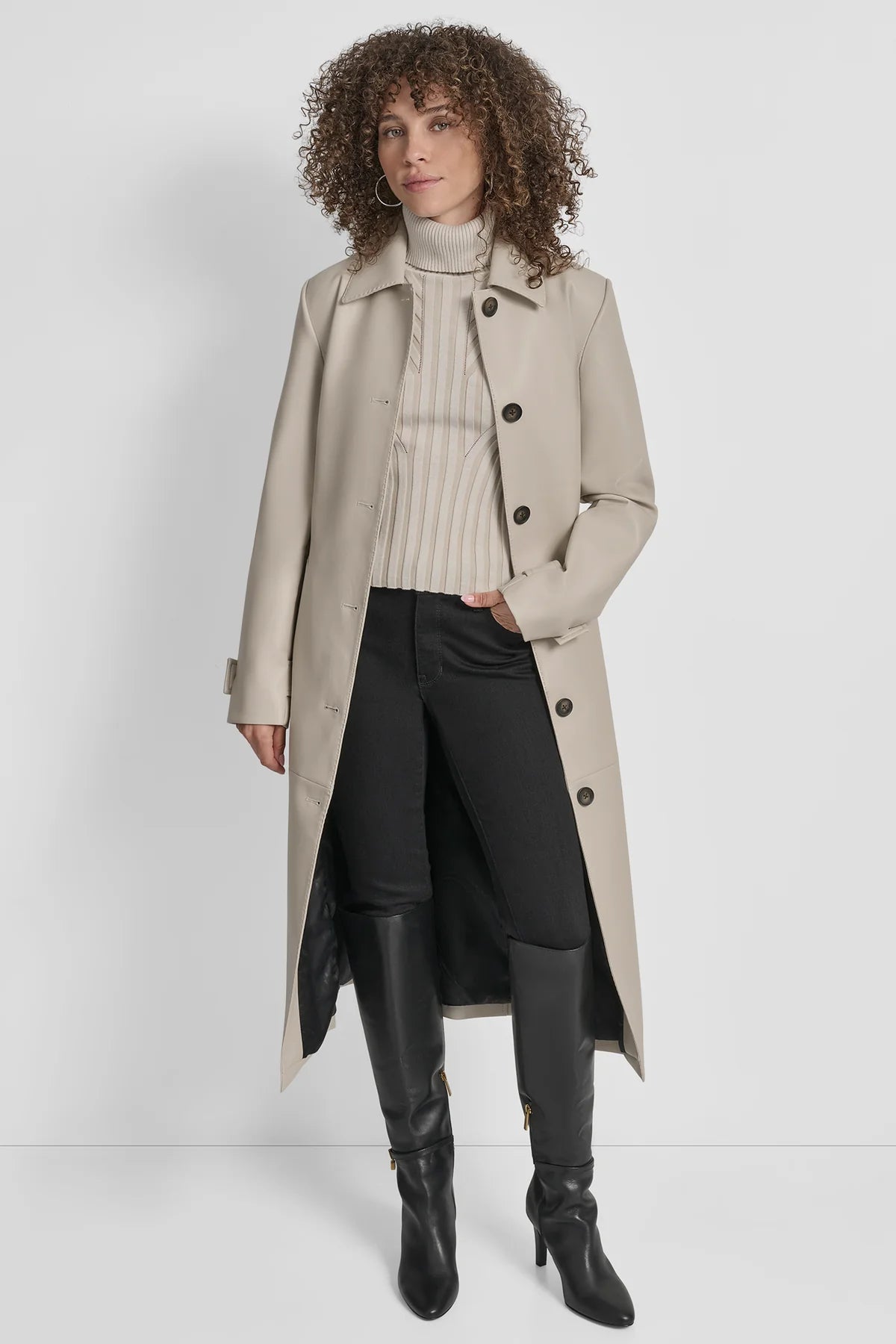 FAUX LEATHER LONG TRENCH dkny lebanon