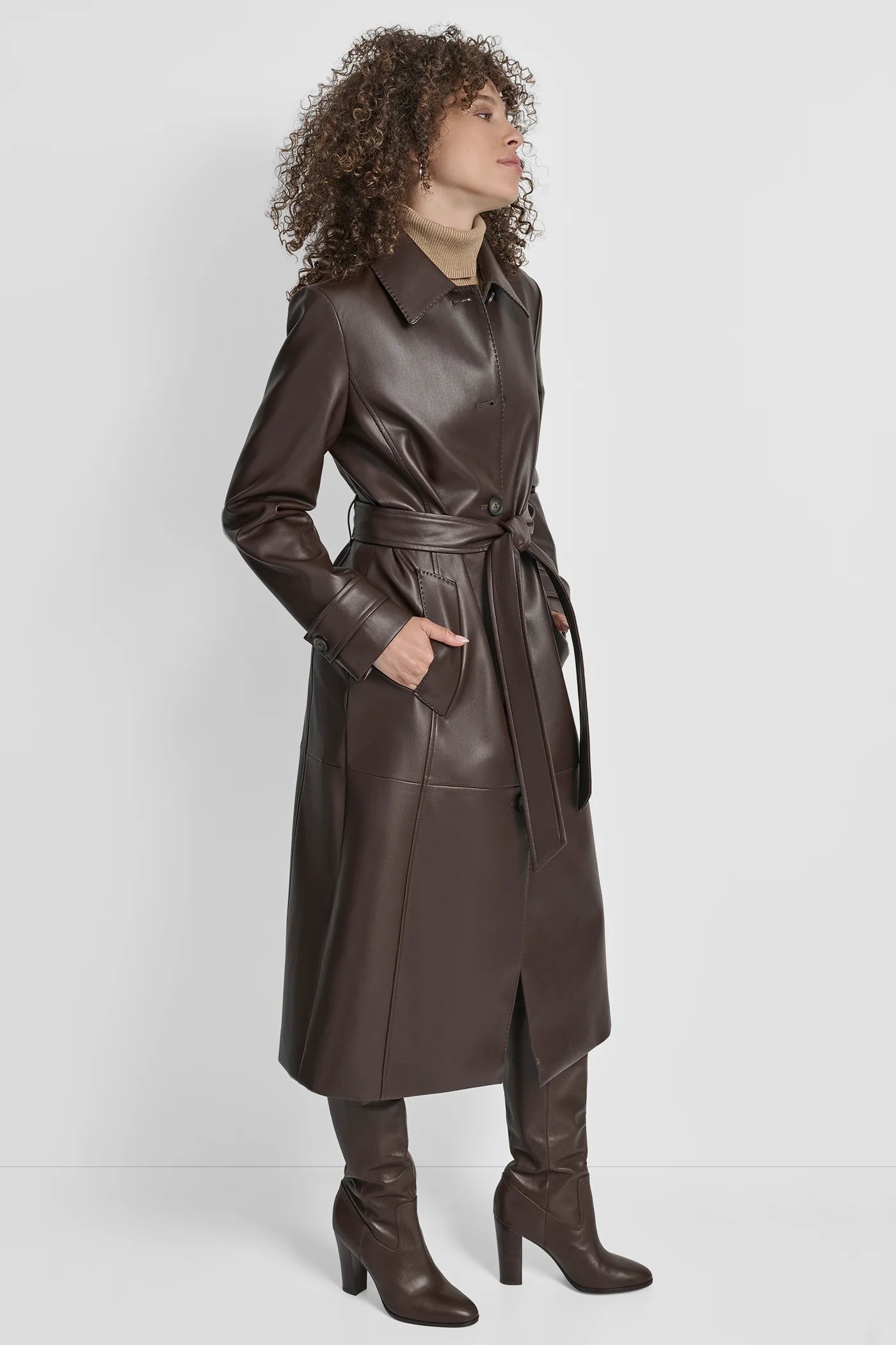 FAUX LEATHER LONG TRENCH dkny lebanon