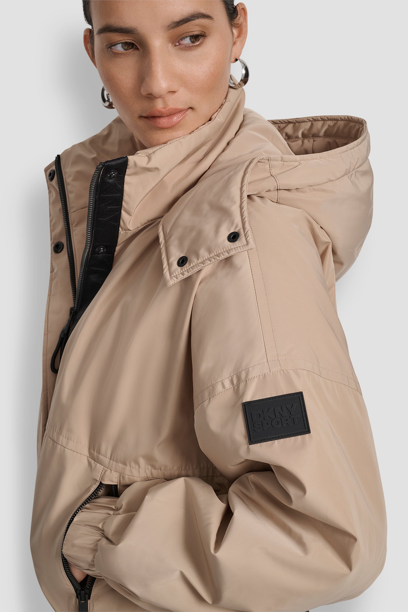 DKNY SHORT LOGO EMBELLISHED HOODED JACKET - Amariah