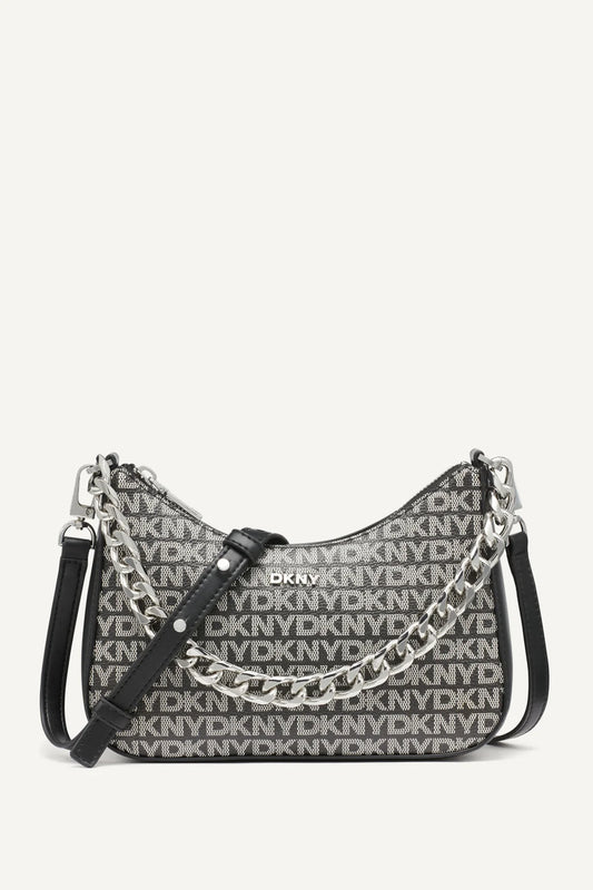 DKNY JENNA LOGO DEMI CROSSBODY BAG - BLACK LOGO/BLACK / One Size