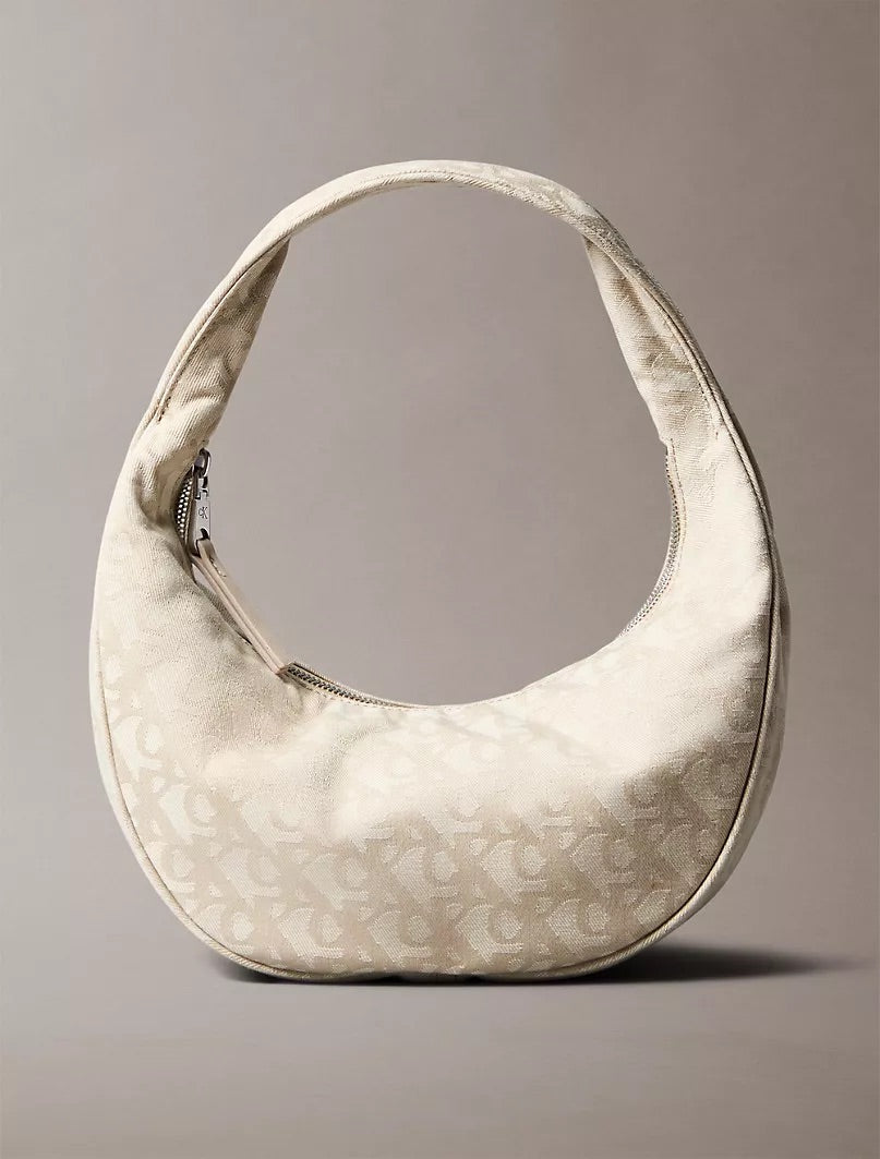 CK Allover Monogram Logo Crescent Shoulder Bag