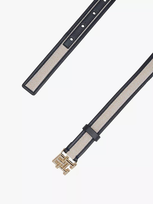 Tommy Hilfiger Logo Buckle Contrast-Trim Canvas Belt