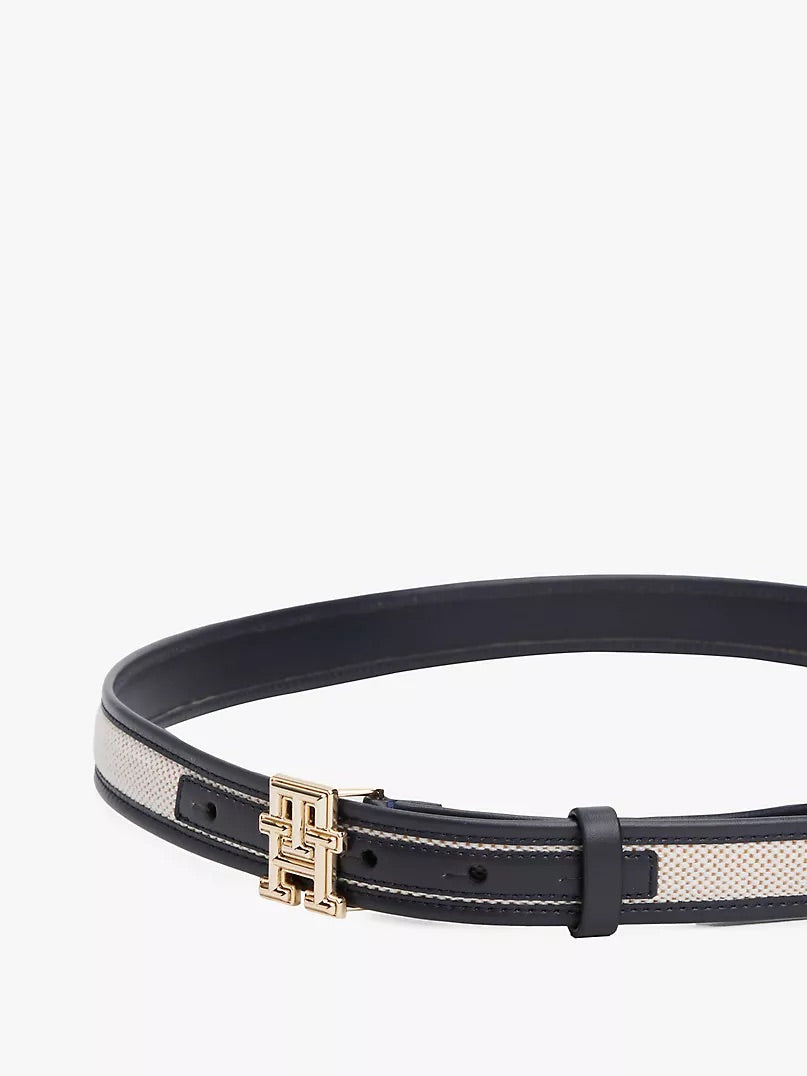 Tommy Hilfiger Logo Buckle Contrast-Trim Canvas Belt